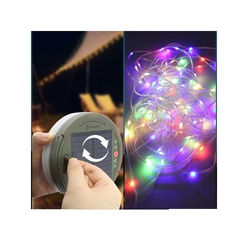 ریسه 8 متری ریموت دار با پنل خورشیدی همراه با نور RGB