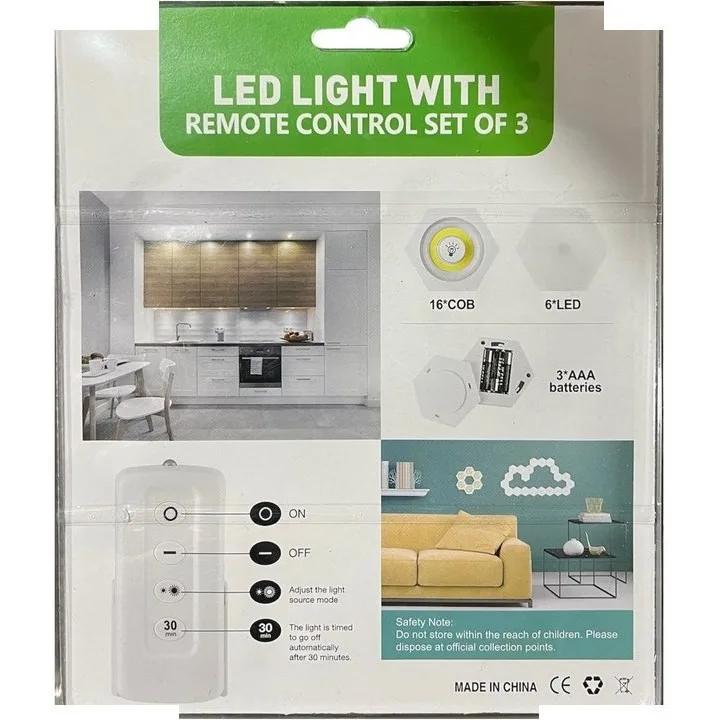 چراغ اضطراری LED ریموت دار شش ضلعی باطری خور (3 عددی)
