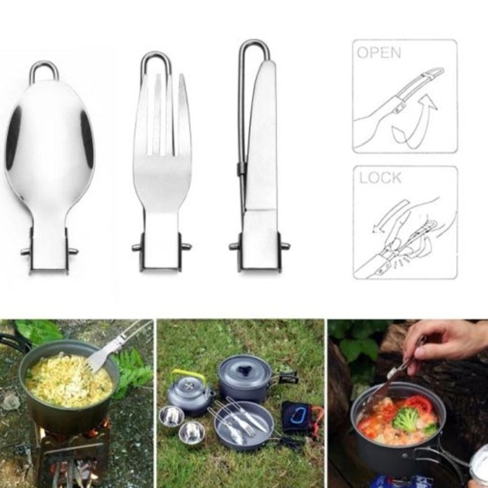 ست 3 تکه قاشق چنگال و کارد استیل تاشو